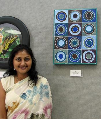 Me posing next to  " Circles of Life in Blue"