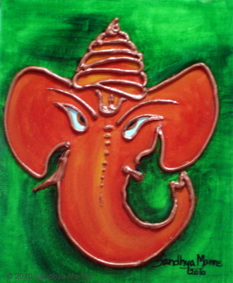"Abstract Saffron Ganesha" 10"x 8" © sandhyamanne 2010