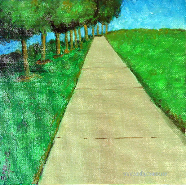 "At the end of the road" 6x6 Original Oils on canvas ©sandhyamanne
