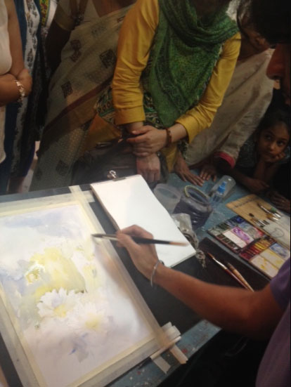 Highly talented and successful Artist Dhruba Mazumder giving a demo on spring flowers..