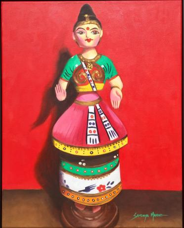 MANIPURI DANCER©SandhyaManne,Oils on Canvas  20 X16 Inches