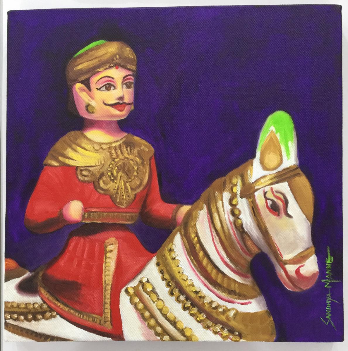 "MAN ON A HORSE RIDE"  Oils on Canvas, 12 X12 Inches ©SandhyaManne