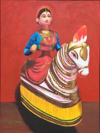 “LADY ON A HORSE RIDE”  Oils on Canvas, 12 X12 Inches ©SandhyaManne