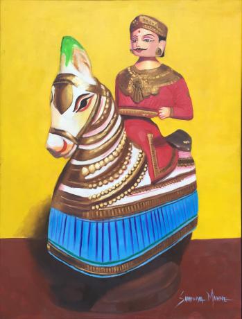 "Man Dancing With His Horse" ©SandhyaManne, Oils on Canvas, 24 X 18 Inches