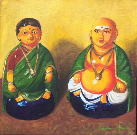 "Wise Couple" ©SandhyaManne, Oils on Canvas, 12X12 inches