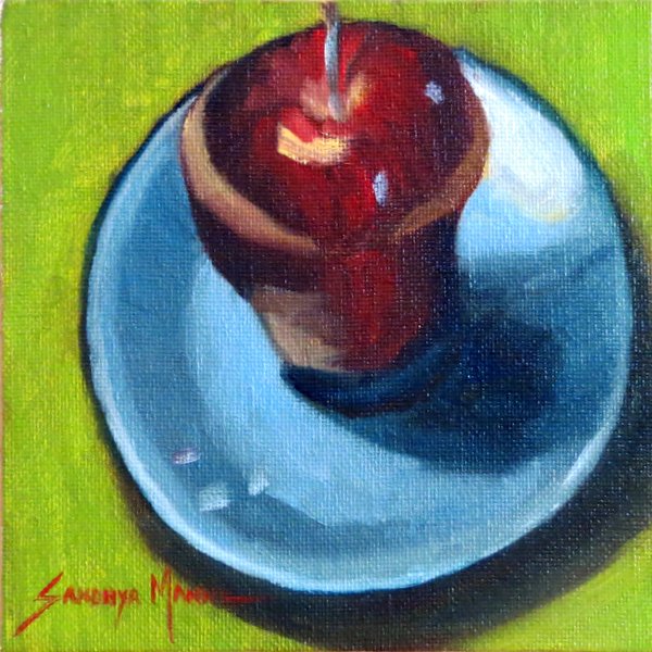 (3-AUG2016) "Red-Blue-Green"..6x6inches...Oils on Canvas Board ©Sandhya Manne