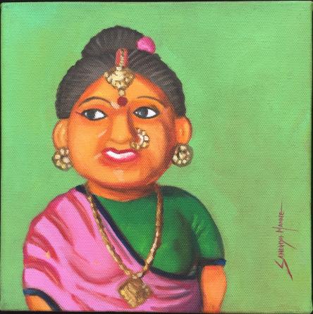 LAUGHING LADY. ©SandhyaManne,Oils on Canvas, 8X8 Inches