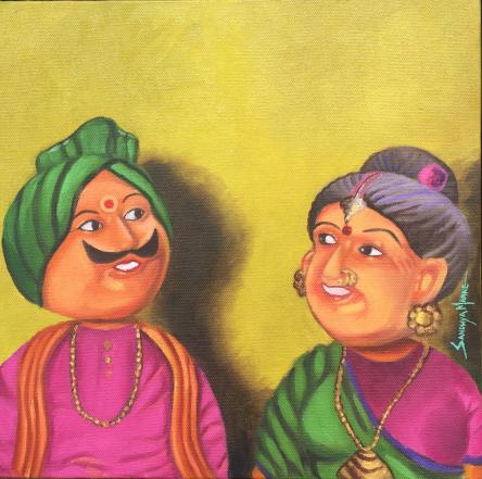 LAUGHING COUPLE  ©SandhyaManne,Oils on Canvas 12 X12 Inches
