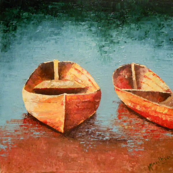 "Boats" 12x12 inches Oils on Panel ©sandhyamanne
