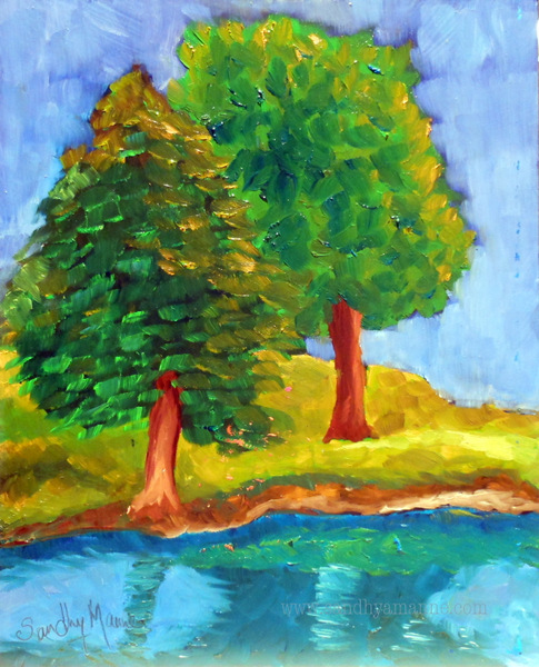 Day 3 -- "By the lake" again a painting from one of my photographs...though I was not very happy with the outcome I learnt a lot...