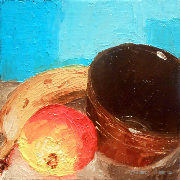 "Cup and fruits" 6"x6" Oils on Canvas ©sandhyamanne