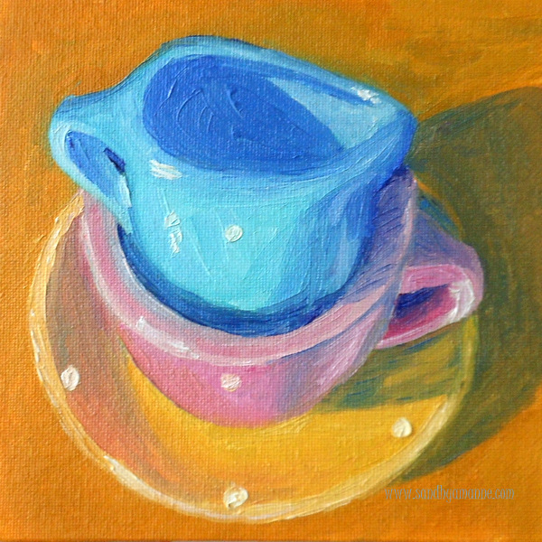 "The Yellow Saucer" 6x6 inches Original Oils on Canvas ©sandhyamanne