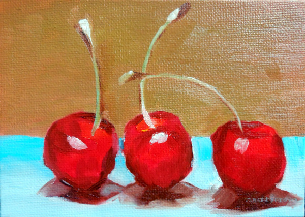 Daily Oils 3 "Cherry Red"...5X7 inches...Oils on Canvas Panel....©sandhyamanne