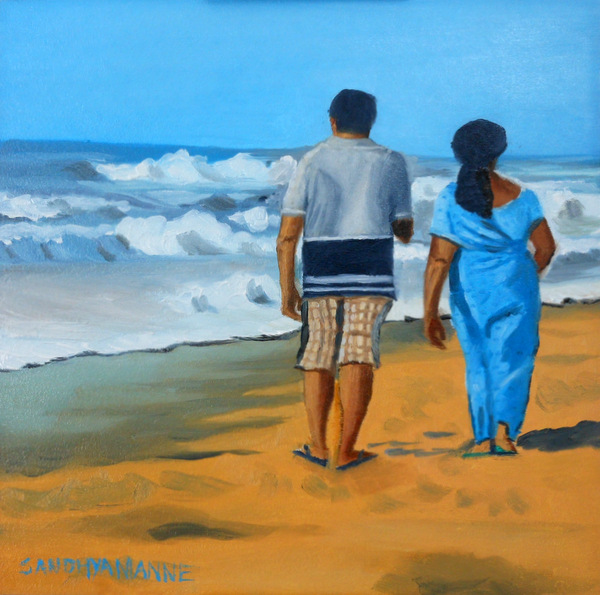 "Morning Walk"...6x6 inches, Oils on Panel.....©sandhyamanne