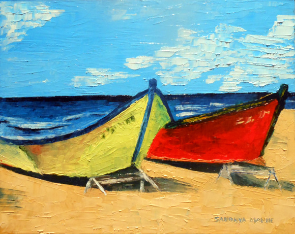 "Parked on the beach" 8x10 Oils on Panel..PRICE : $ 120 ©sandhyamanne