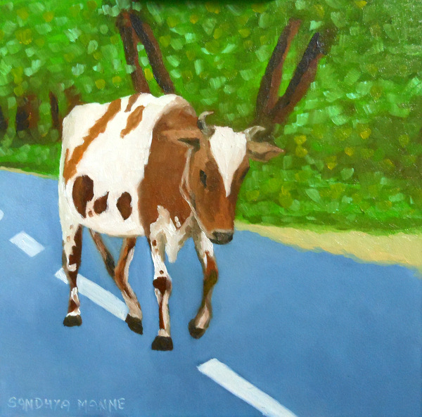 "Sharing the Road"...6x6 inches, Oils on Panel.....©sandhyamanne