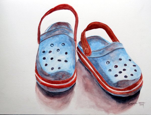 "The Blue Crocs"....Watercolor on Watercolor Paper, 12x15 inches, © Sandhya Manne 