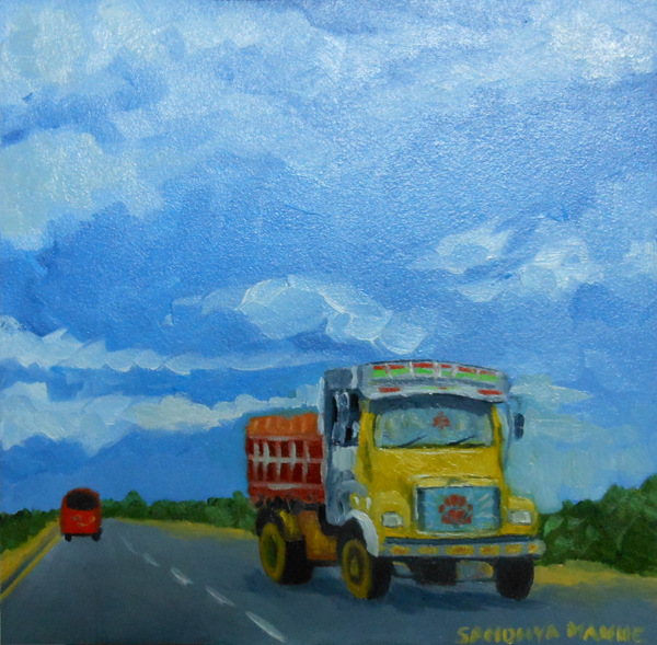 "Yellow Lorry"...6x6 inches, Oils on Panel.....©sandhyamanne